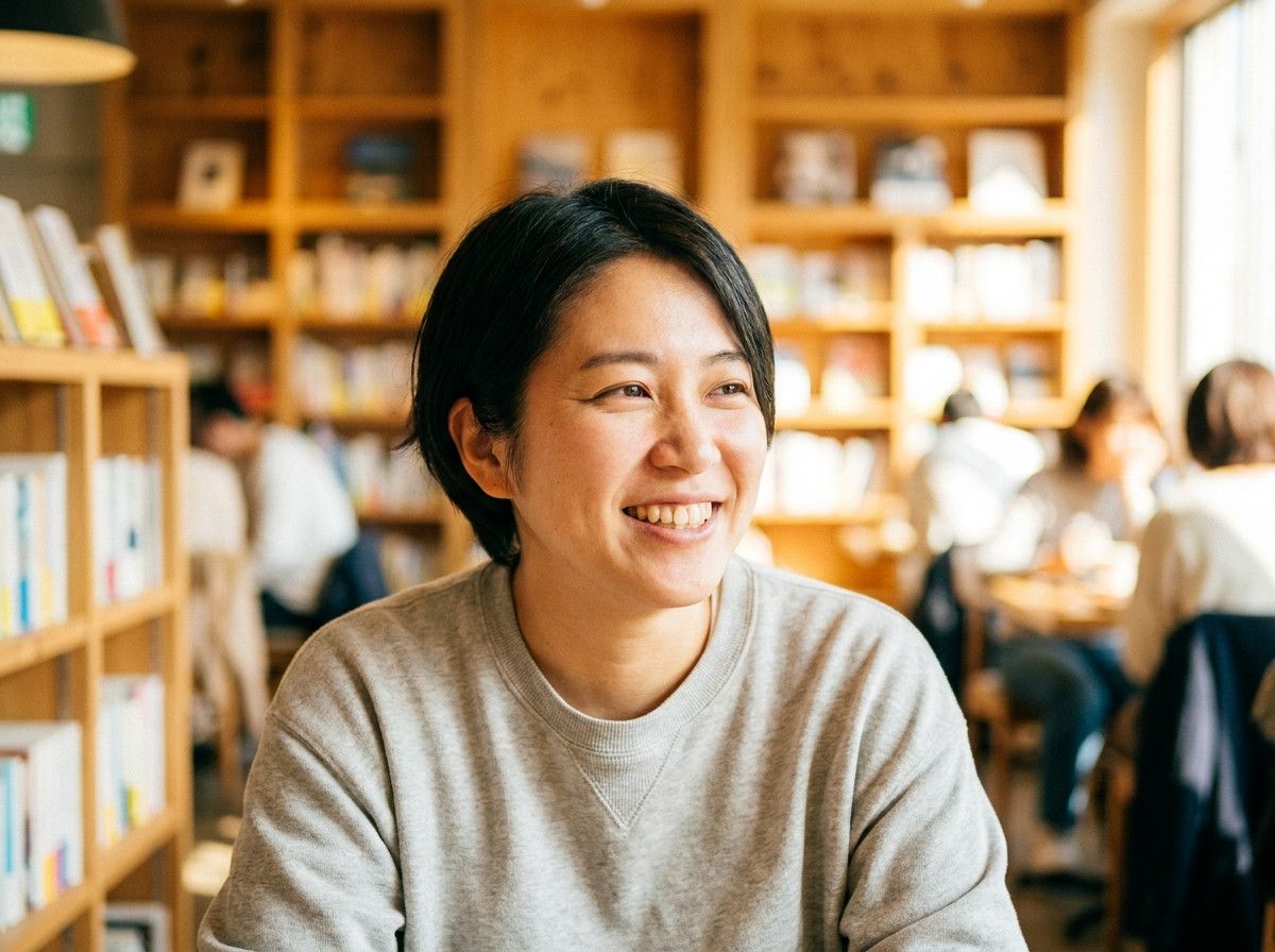 A close-up, natural portrait of a person with a relaxed, genuine smile, looking slightly off-camera, conveying comfort and authenticity without being overly posed. The background is softly blurred, focusing on the subject-s expression.