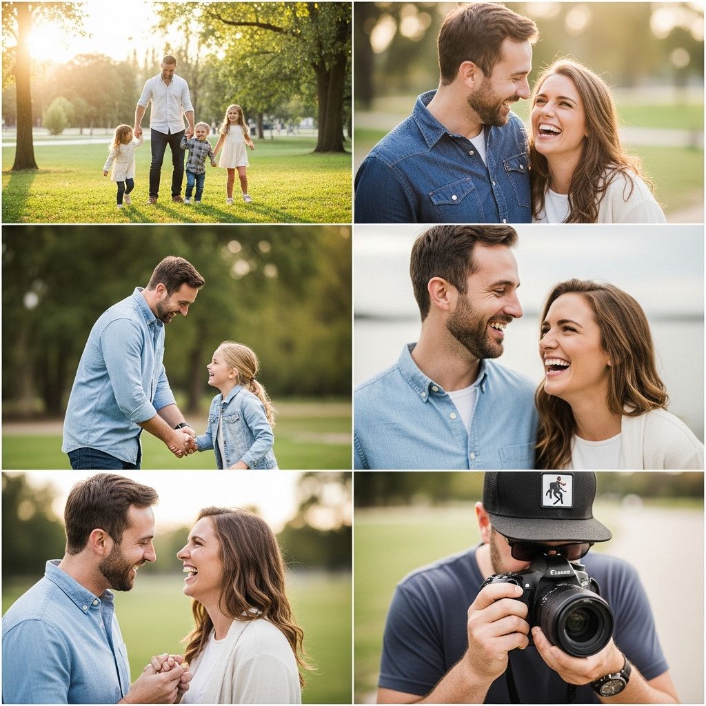 A collage of lifestyle photos showcasing different subjects – a family playing in a park, a couple laughing together, an individual enjoying a hobby.