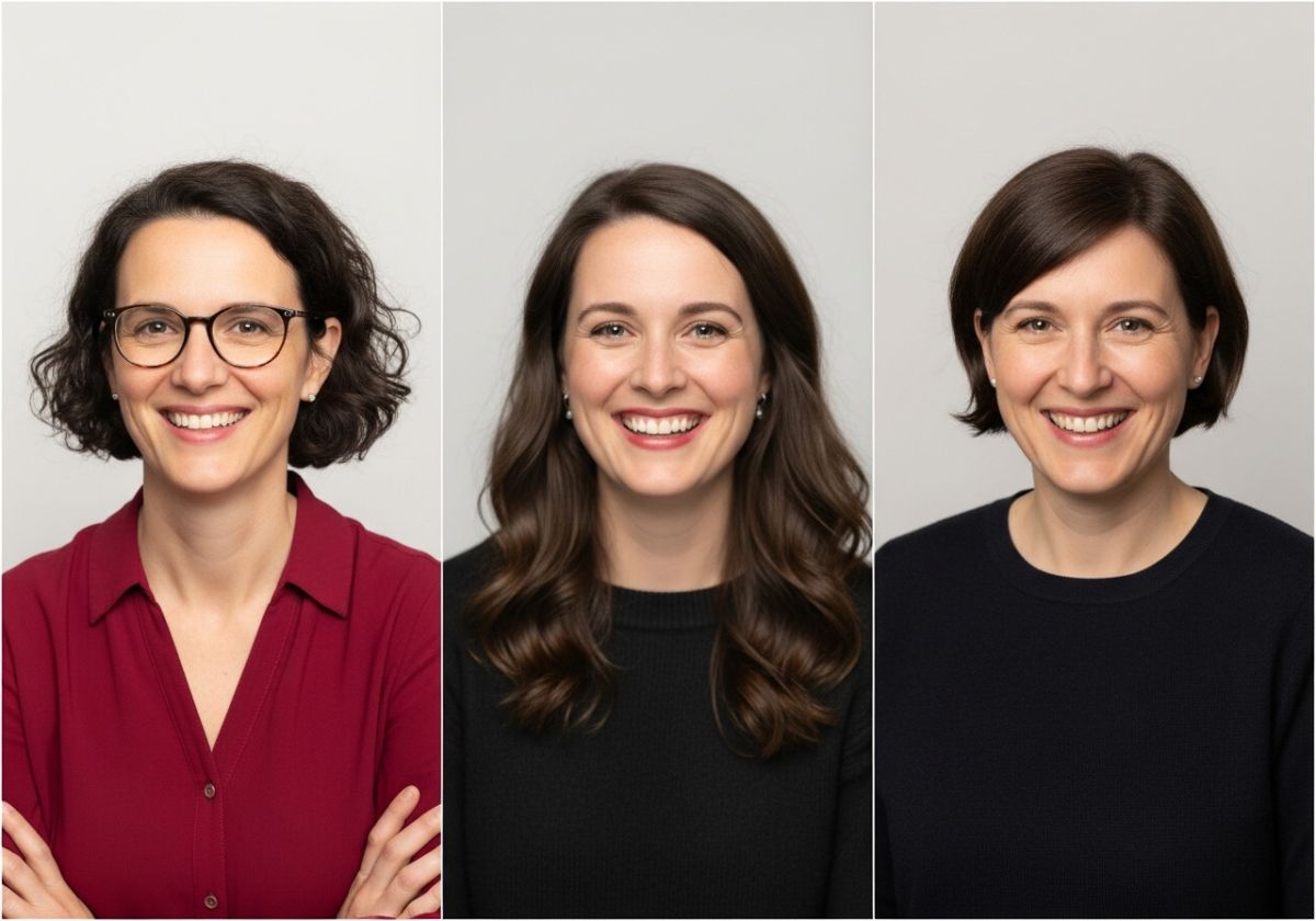 A collage of three different women-s portraits, each showcasing a different age, body type, and style. All three women have a genuine and confident smile.